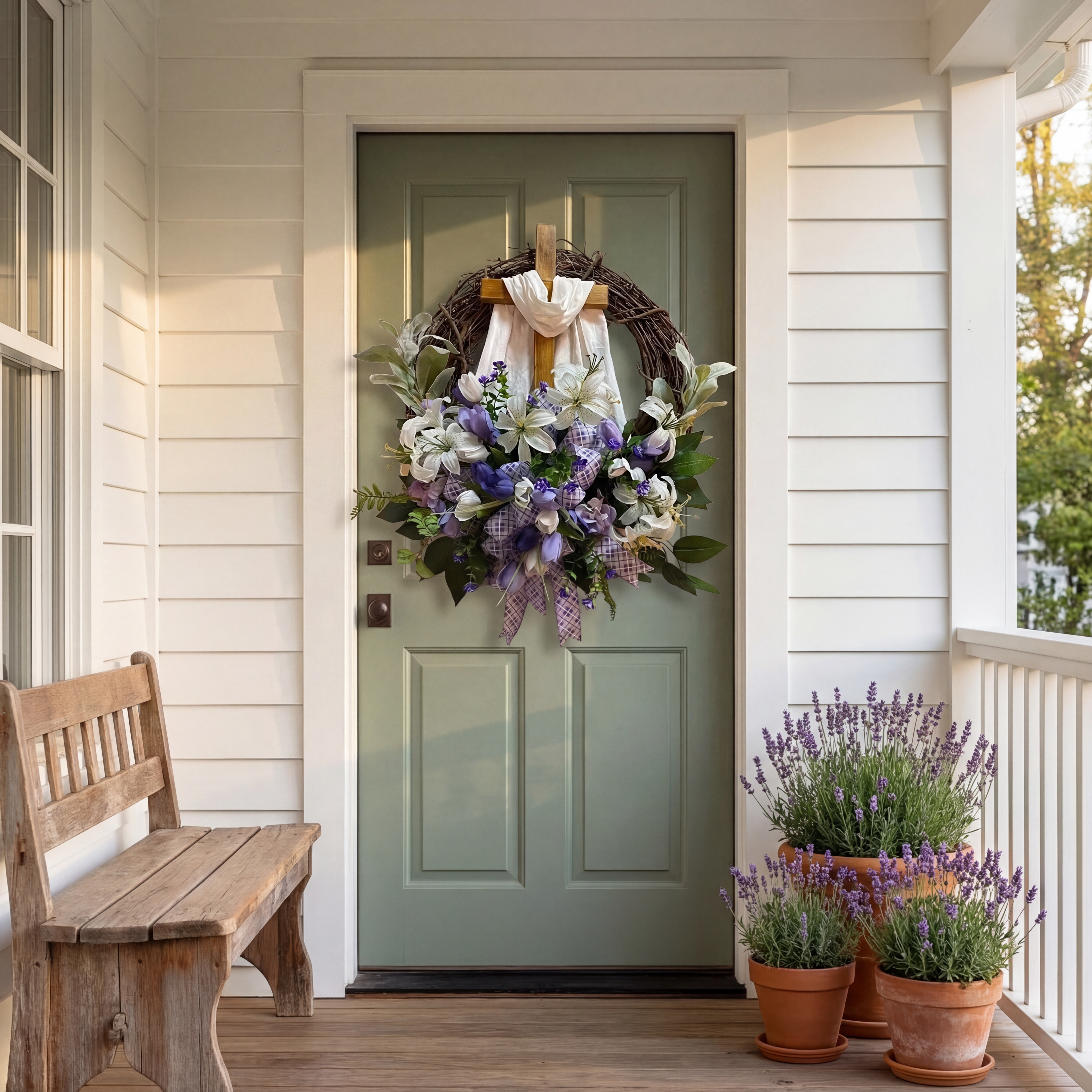 Easter Cross Floral Front Door Wreath