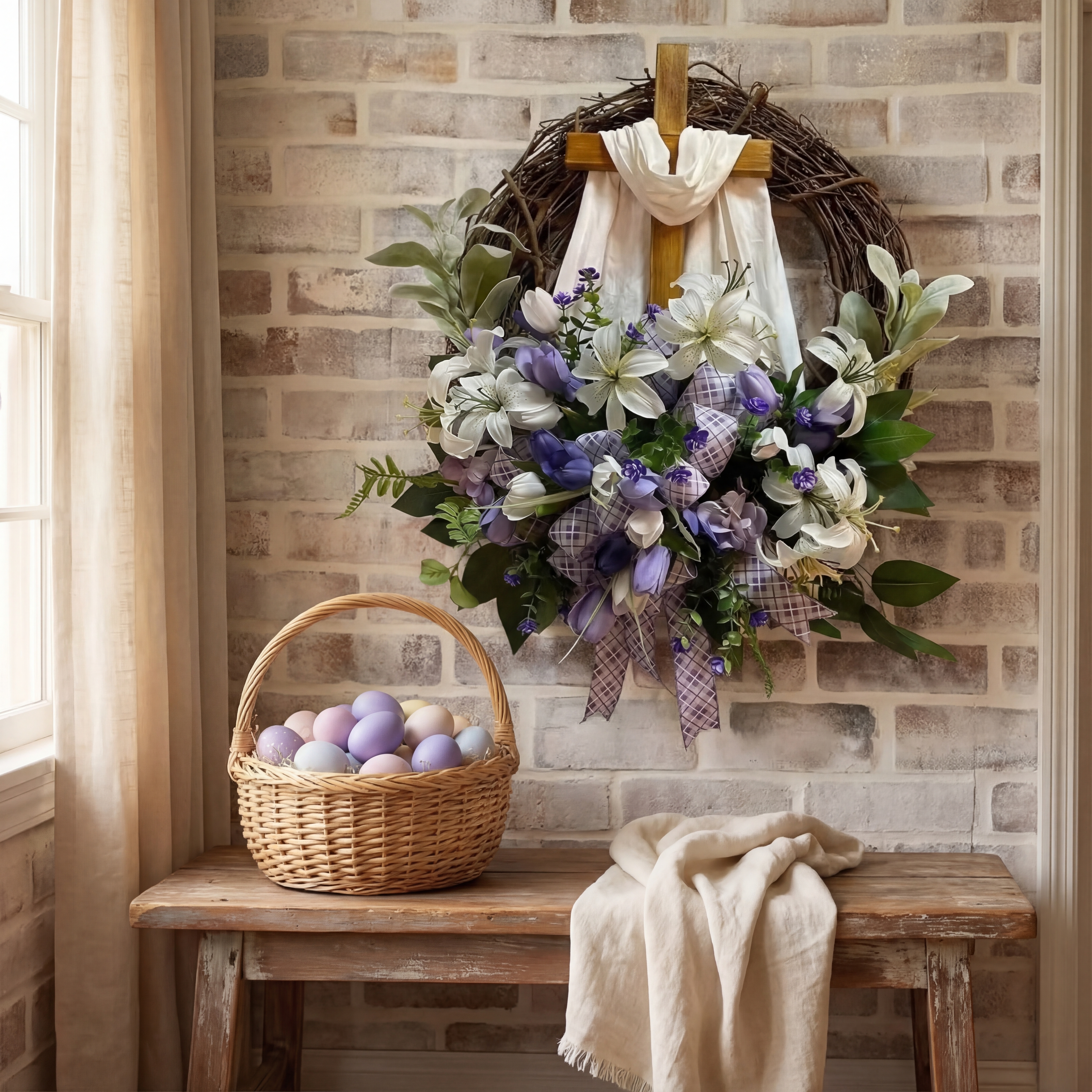 Easter Cross Floral Front Door Wreath