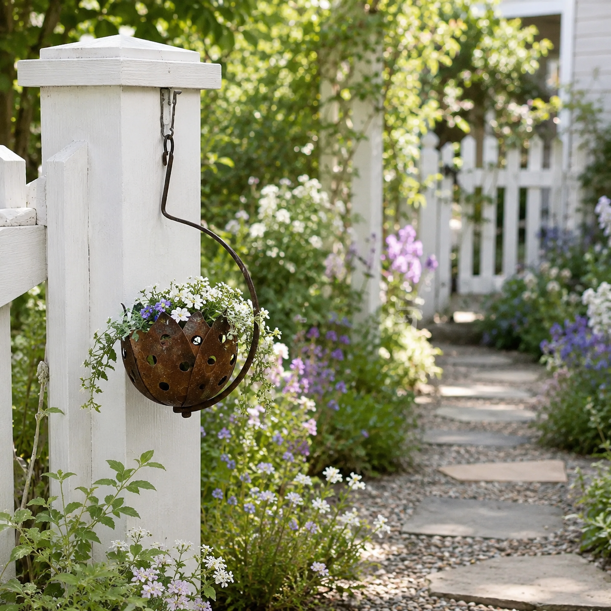 Rustic Hanging Metal Flower Pot