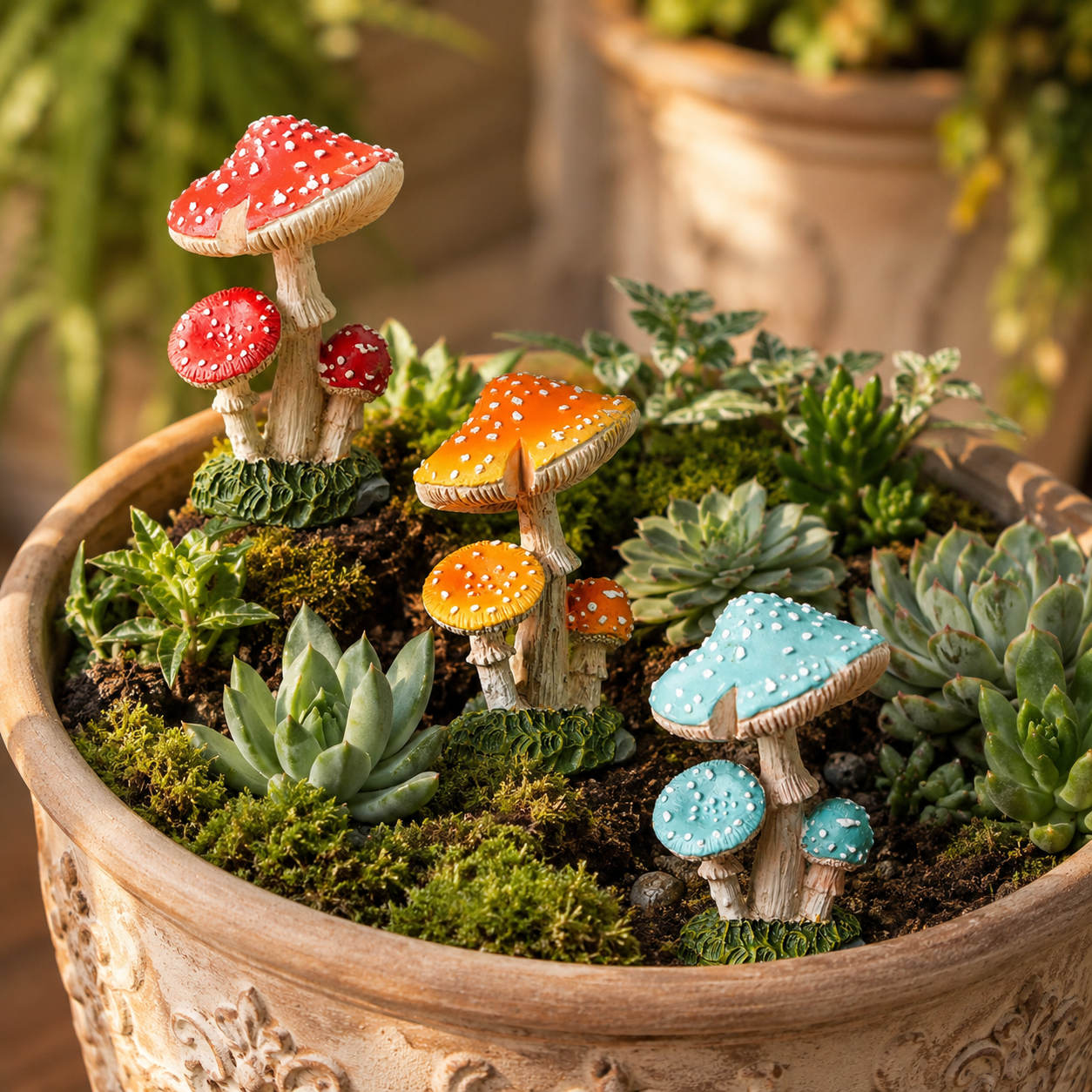 3-Piece Mini Mushroom Figurine Set