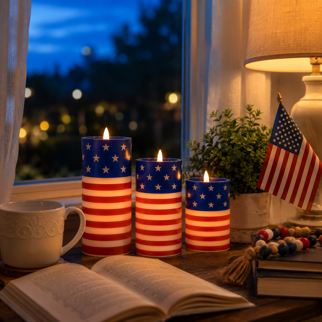 3PCS American Flag Flameless Candles with Moving Flame