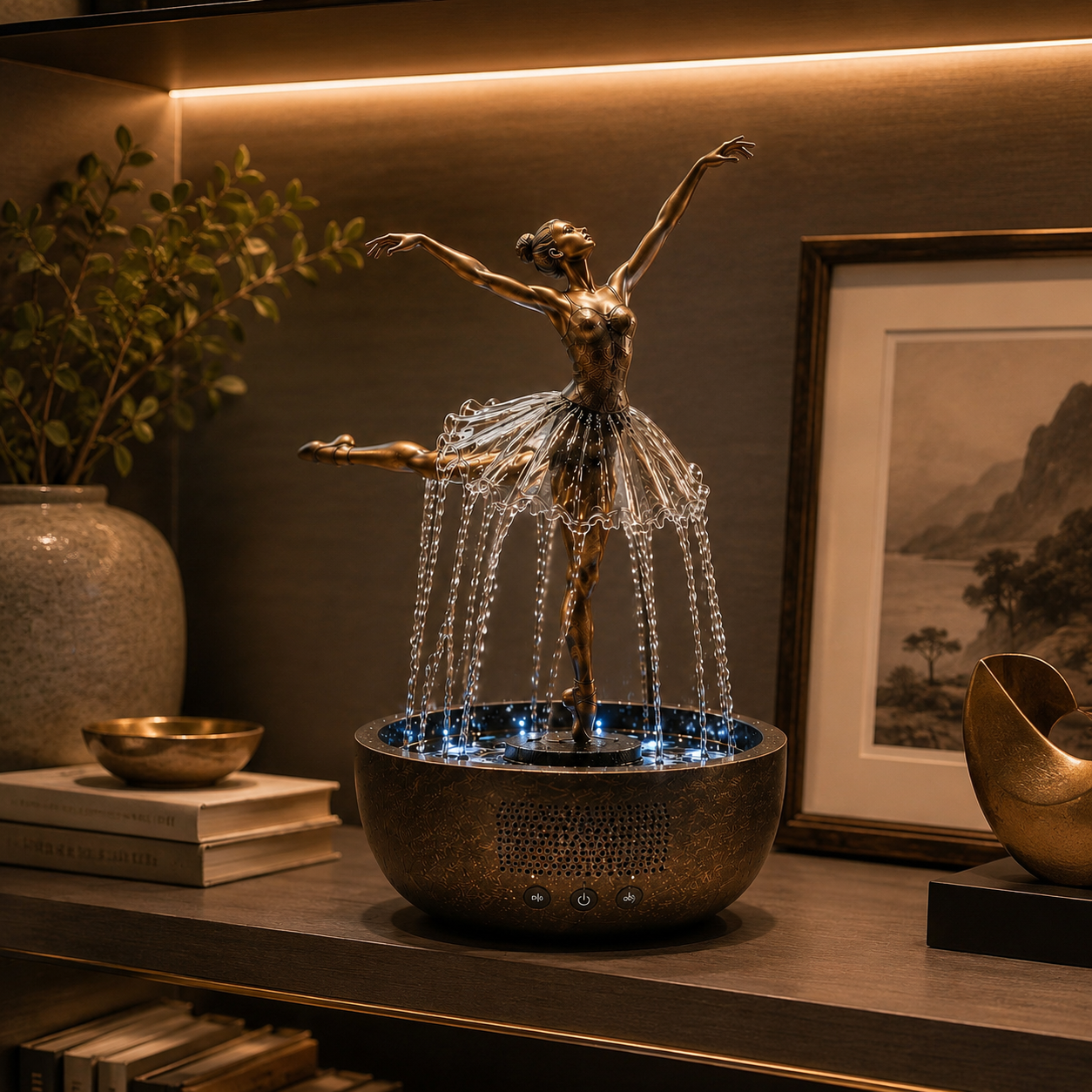Ballerina Water Fountain with Bluetooth Speaker & LED Lights