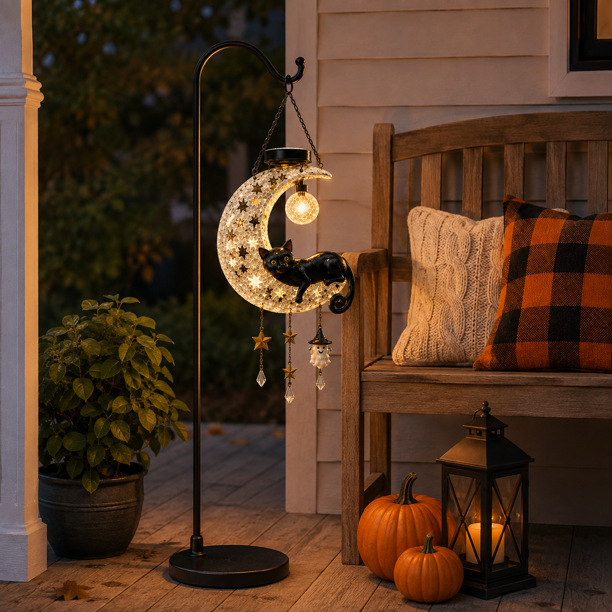 Solar Crescent Moon Black Cat Hanging Lantern