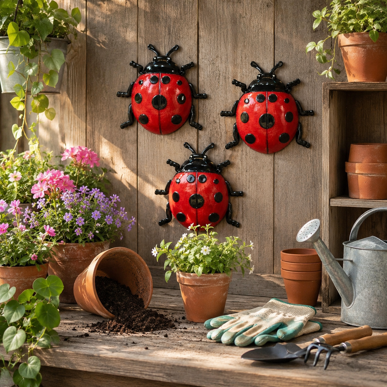 3 Pack Metal Ladybug Wall Decor
