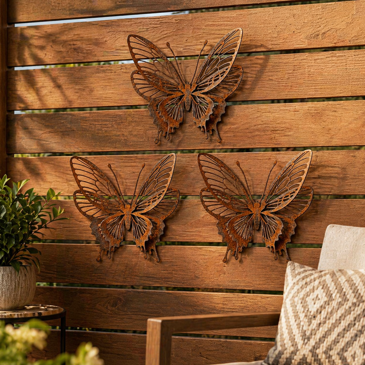 3 Pack Vintage Rust Metal Butterfly Garden Sculptures