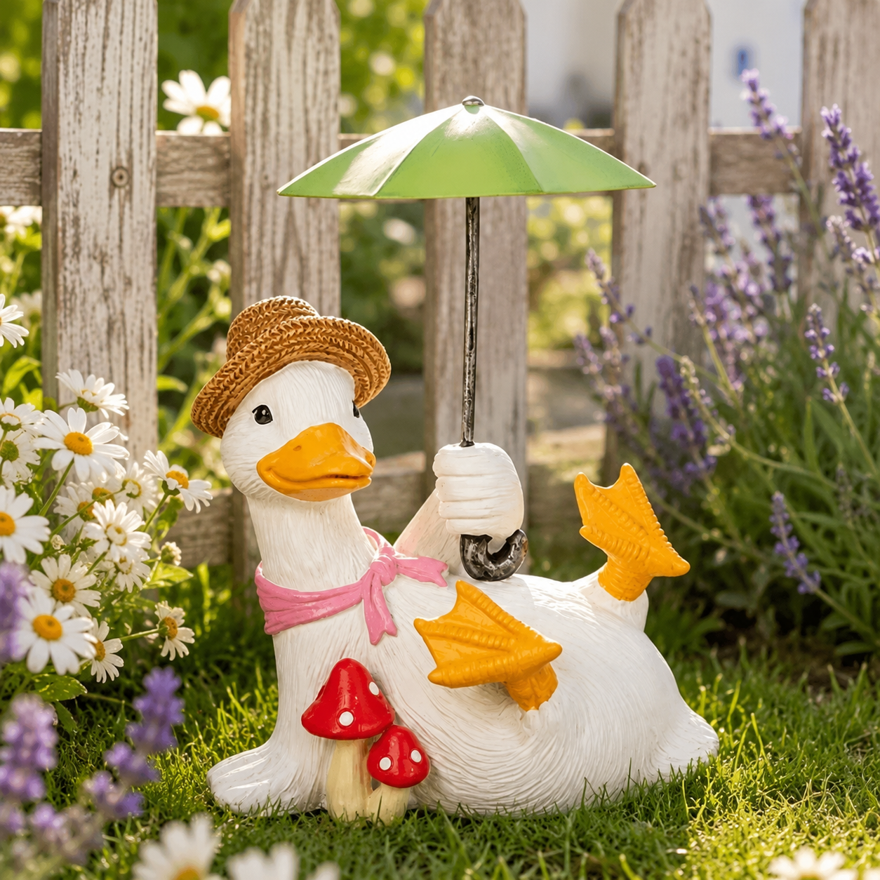 Whimsical Duck with Umbrella Garden Statue