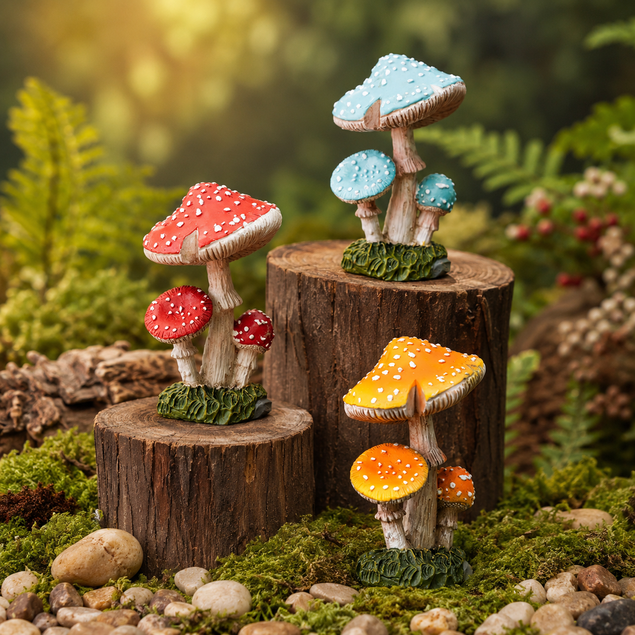 3-Piece Mini Mushroom Figurine Set