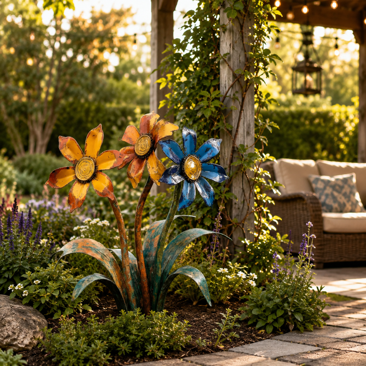 Handcrafted Rustic Metal Flower Garden Stake