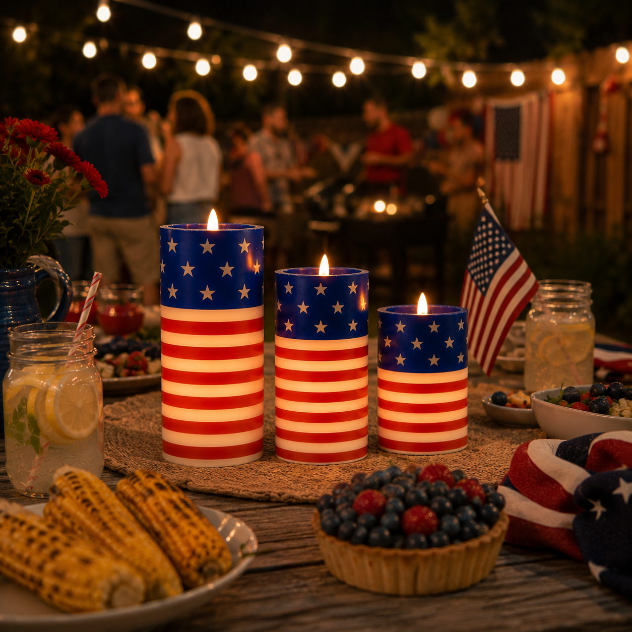 3PCS American Flag Flameless Candles with Moving Flame