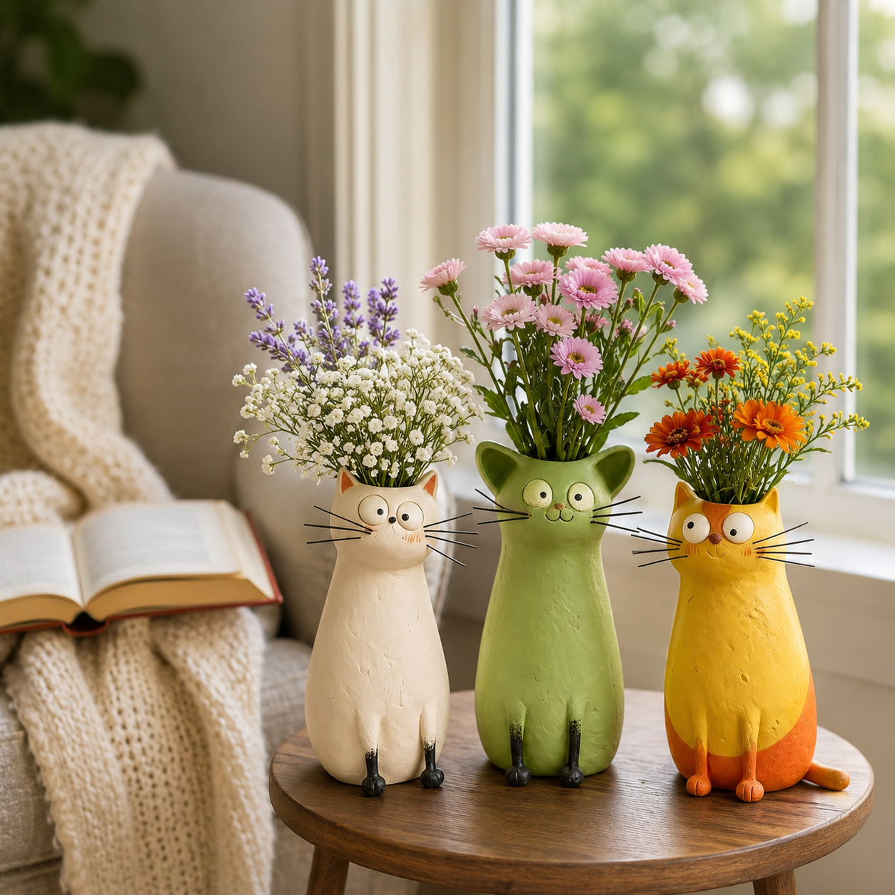 Whimsical Cat Vase Decor