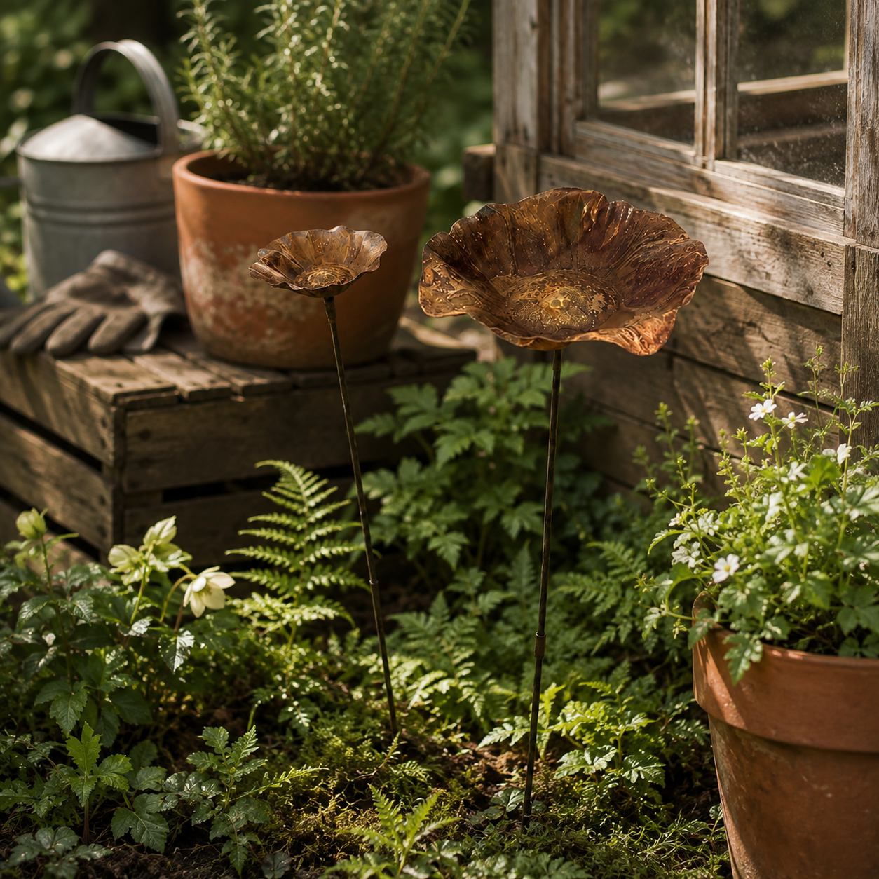 Vintage Metal Poppy Flower Stems, Set of 2