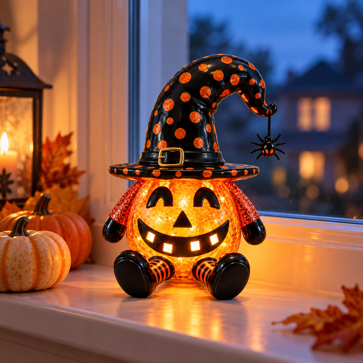Light-Up Halloween Pumpkin Witch Figurine
