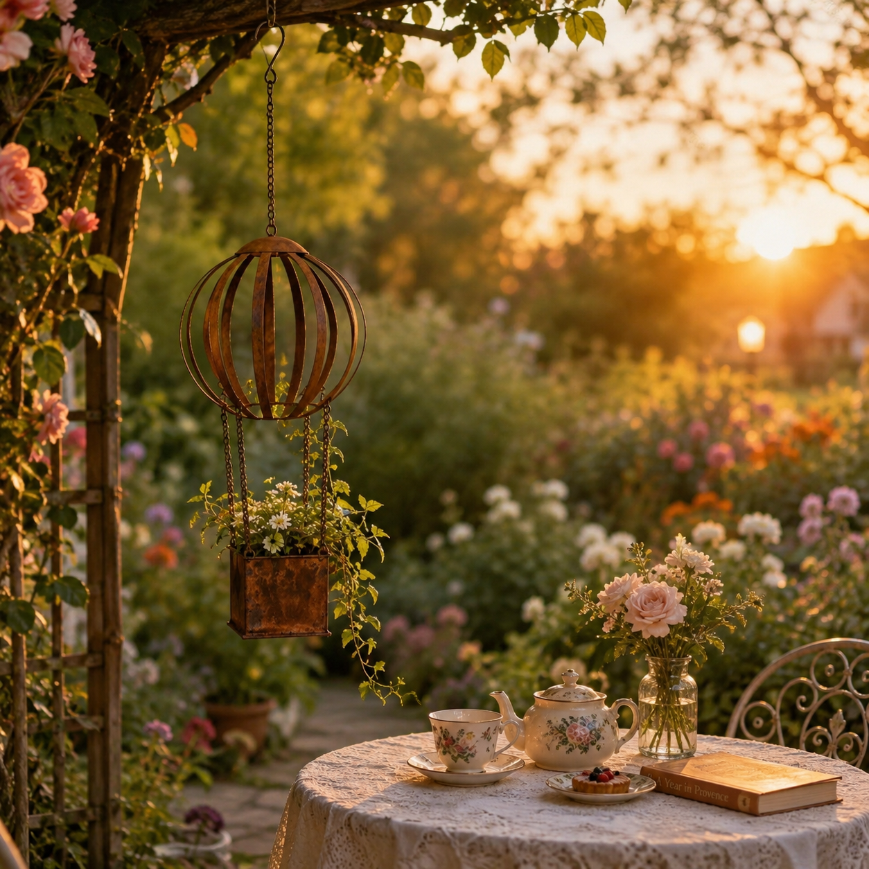 Vintage Hot Air Balloon Hanging Planter