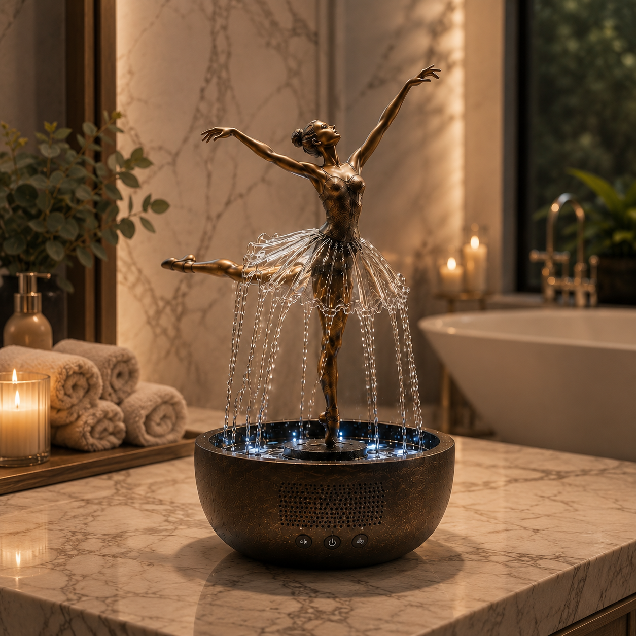 Ballerina Water Fountain with Bluetooth Speaker & LED Lights