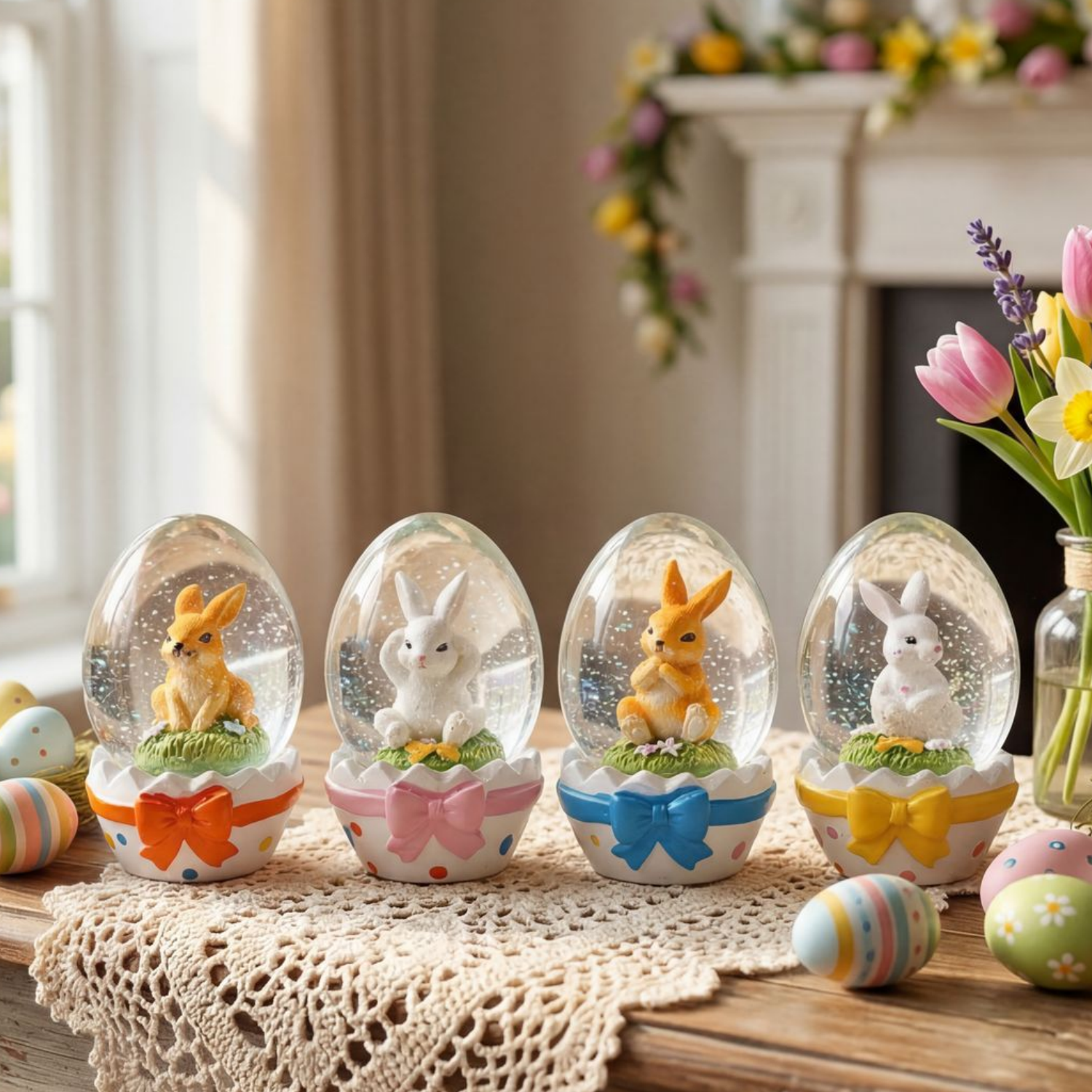 Easter Bunny Egg Glass Snow Globe Decor