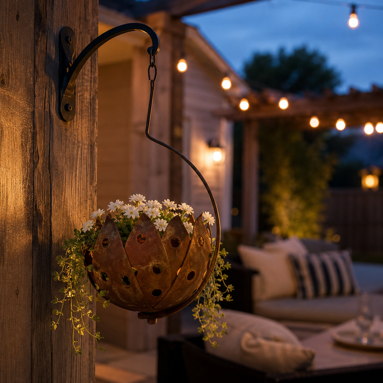 Rustic Hanging Metal Flower Pot