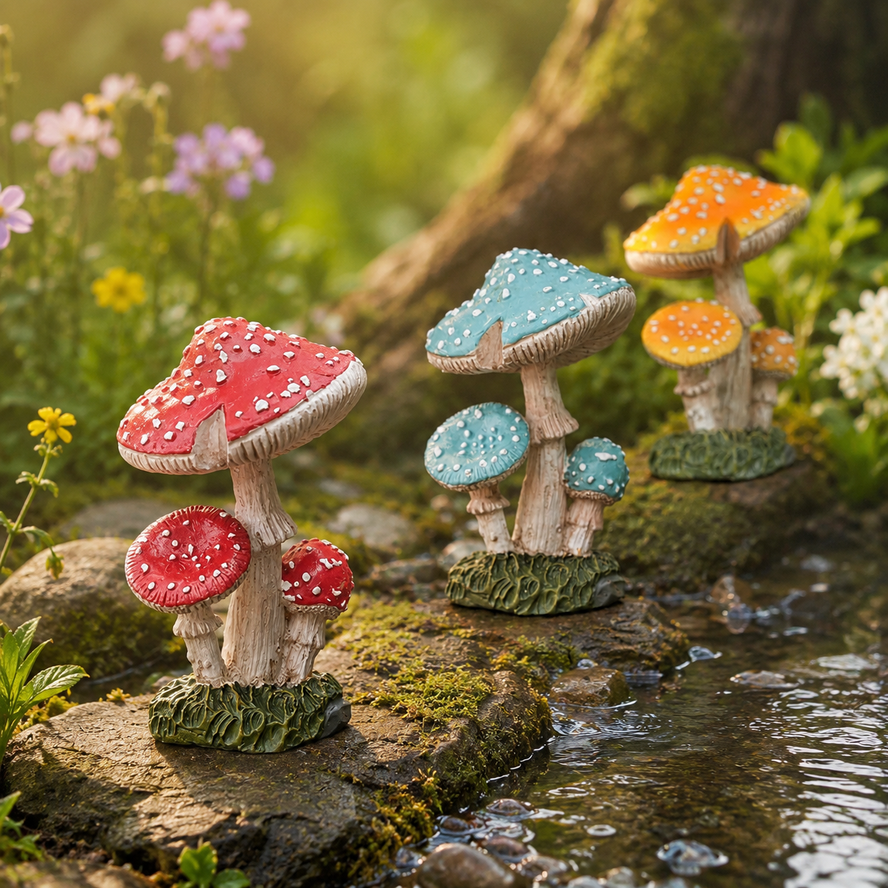 3-Piece Mini Mushroom Figurine Set