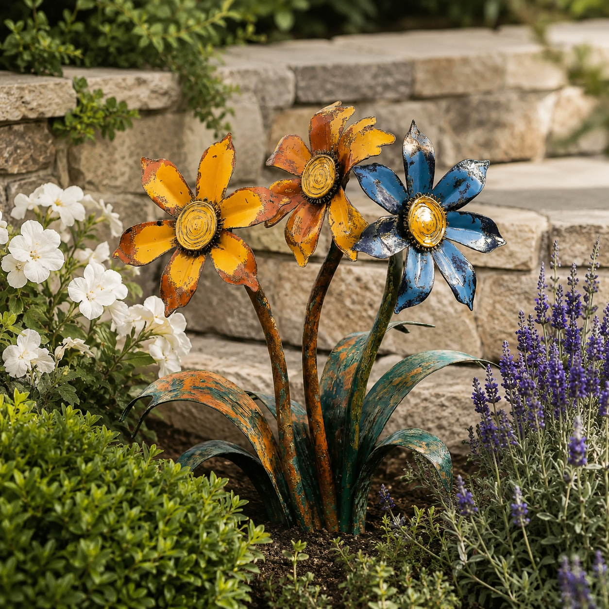 Handcrafted Rustic Metal Flower Garden Stake