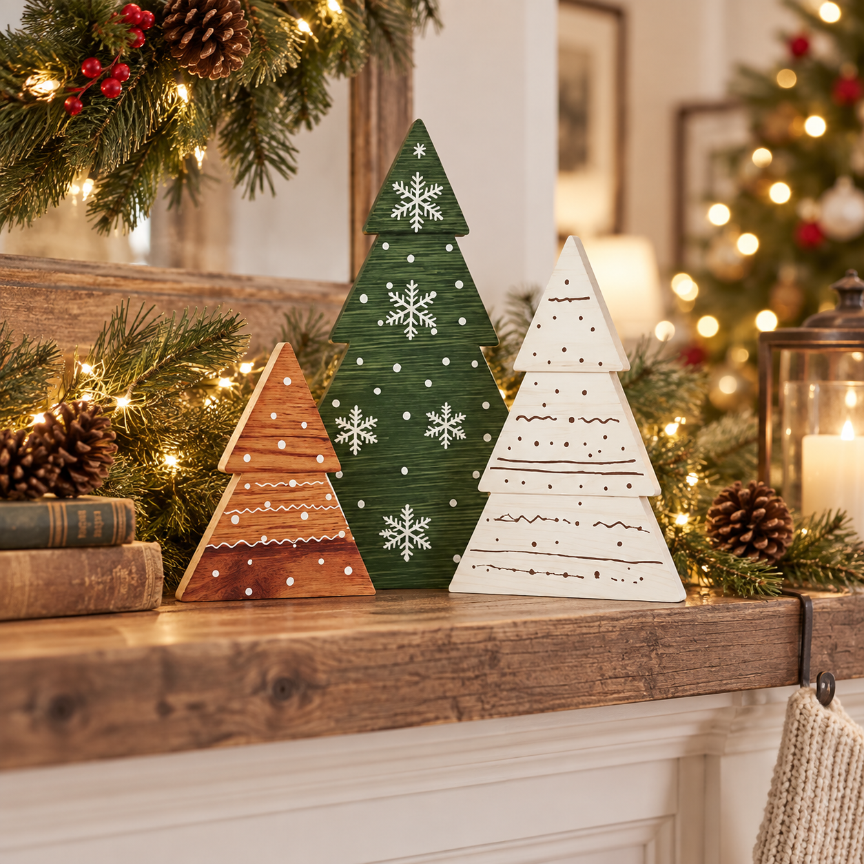 3-Piece Rustic Wooden Christmas Tree Tabletop Decorations