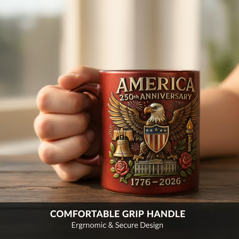 America 250th Anniversary Commemorative Ceramic Mug (1776–2026), 15 oz