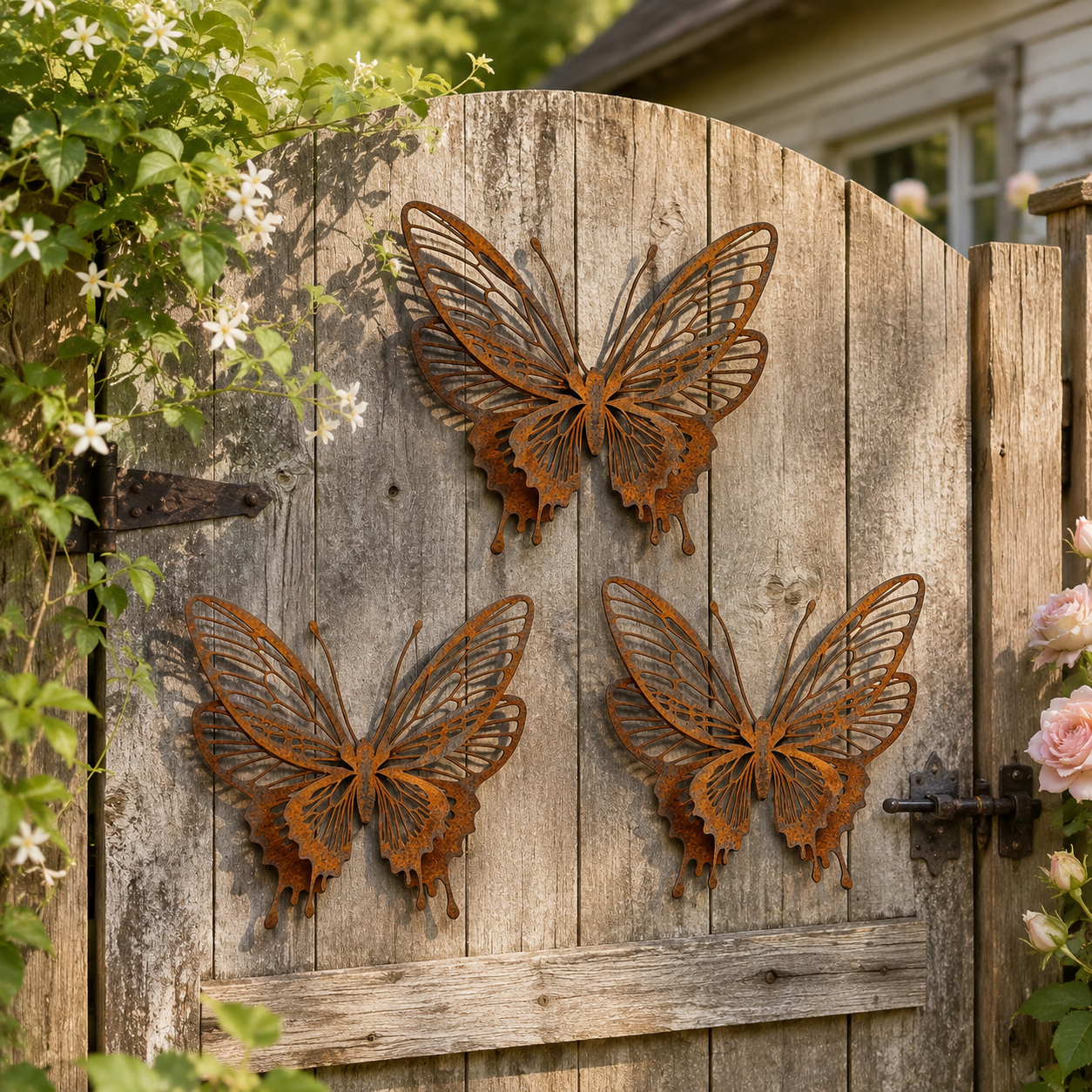3 Pack Vintage Rust Metal Butterfly Garden Sculptures
