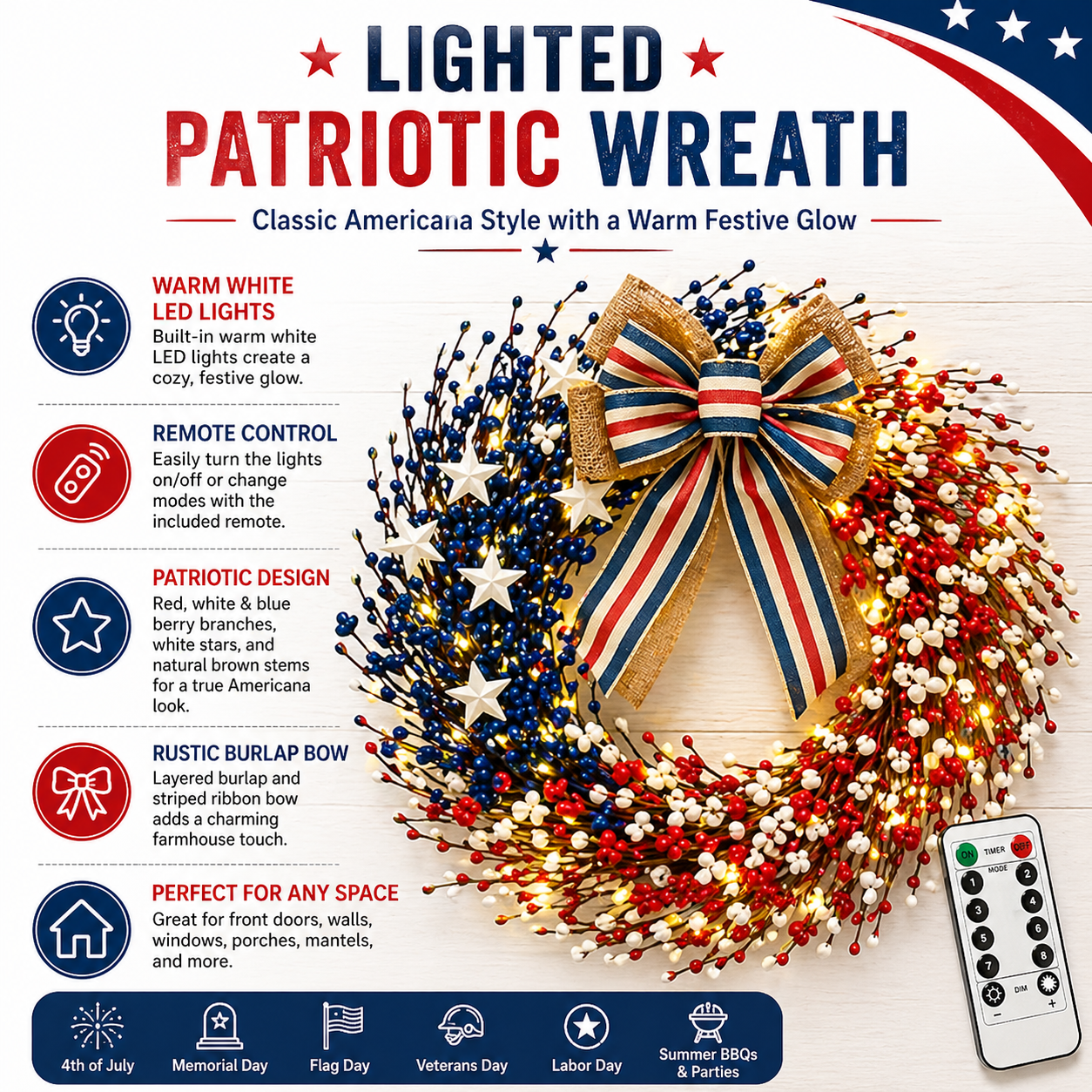 4th of July Wreath 20 inch