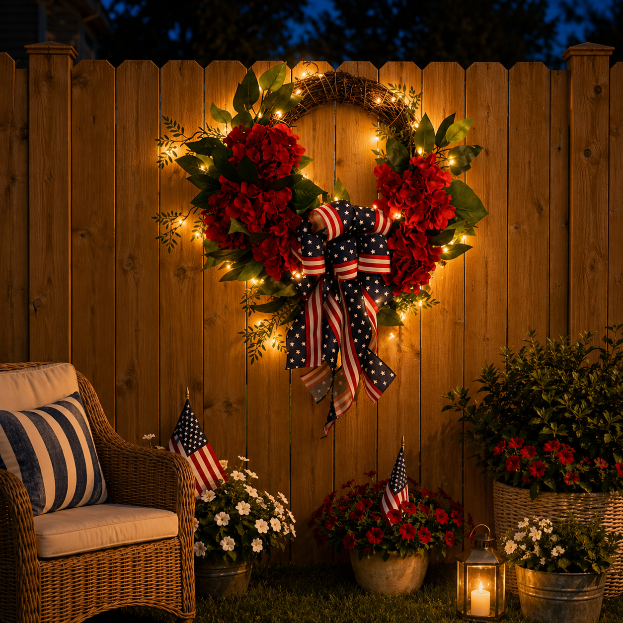 Lighted Artificial Patriotic Wreath