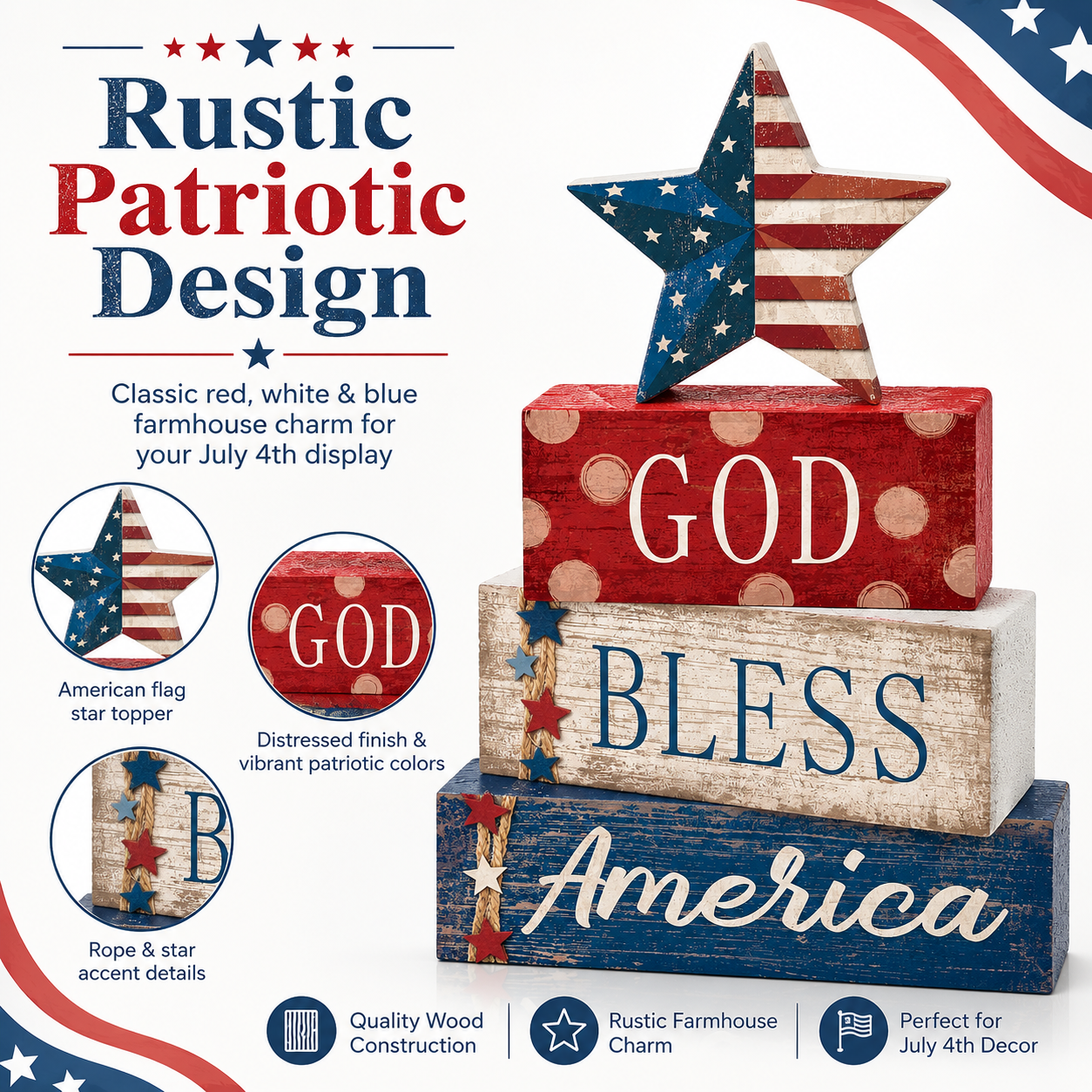 4 Pcs 4th of July Decorations Patriotic Tabletop Centerpiece