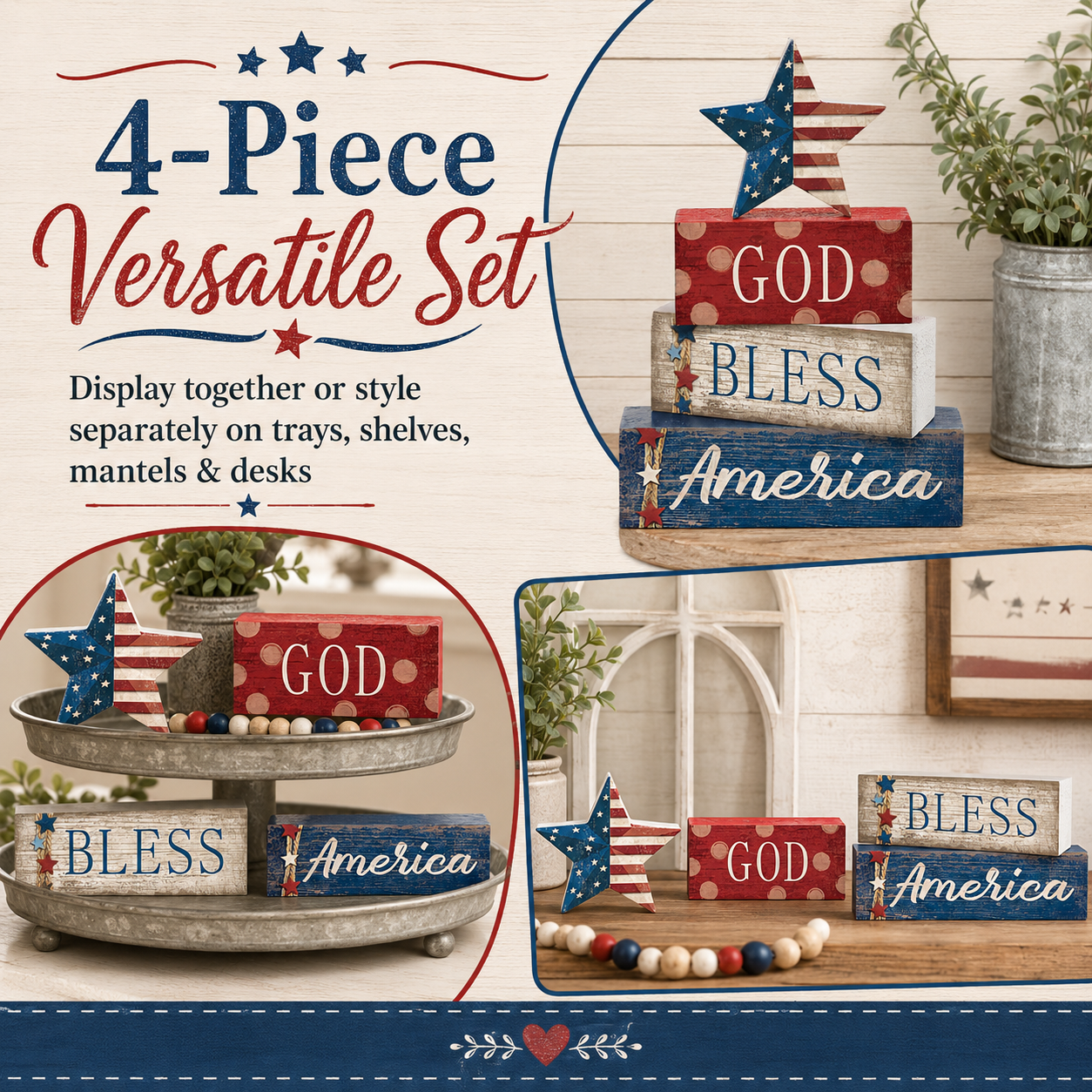4 Pcs 4th of July Decorations Patriotic Tabletop Centerpiece