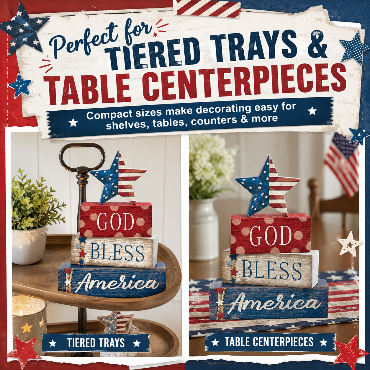 4 Pcs 4th of July Decorations Patriotic Tabletop Centerpiece
