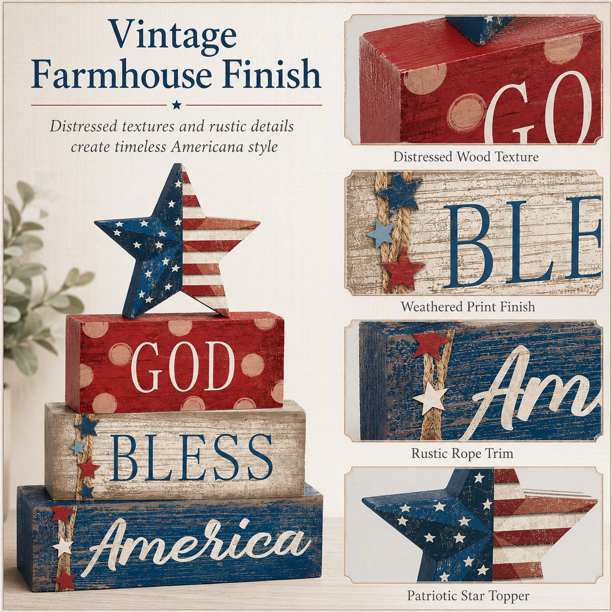 4 Pcs 4th of July Decorations Patriotic Tabletop Centerpiece