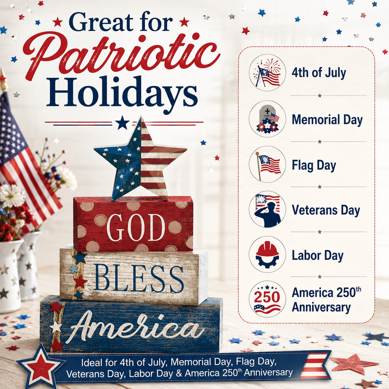 4 Pcs 4th of July Decorations Patriotic Tabletop Centerpiece