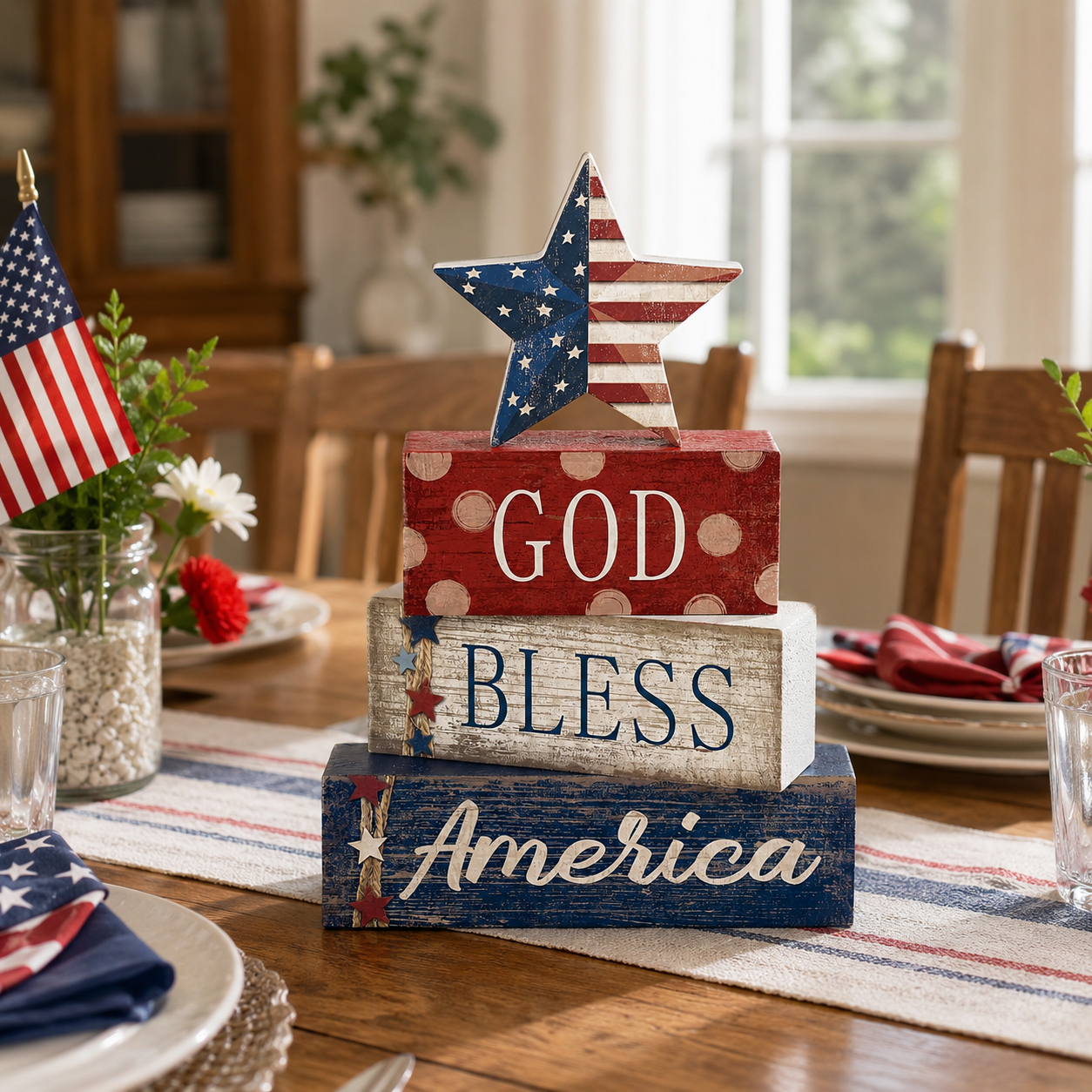 4 Pcs 4th of July Decorations Patriotic Tabletop Centerpiece