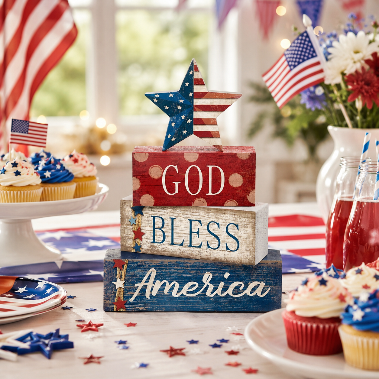 4 Pcs 4th of July Decorations Patriotic Tabletop Centerpiece