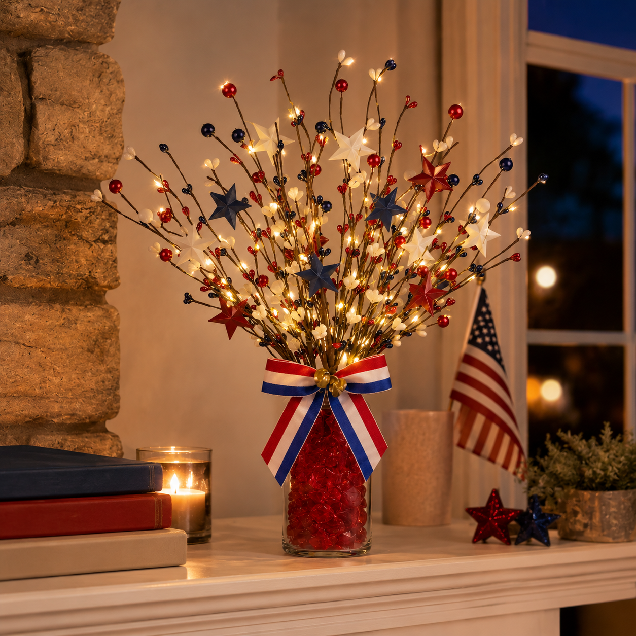 3 Pack Lighted Patriotic Berry Stem Picks