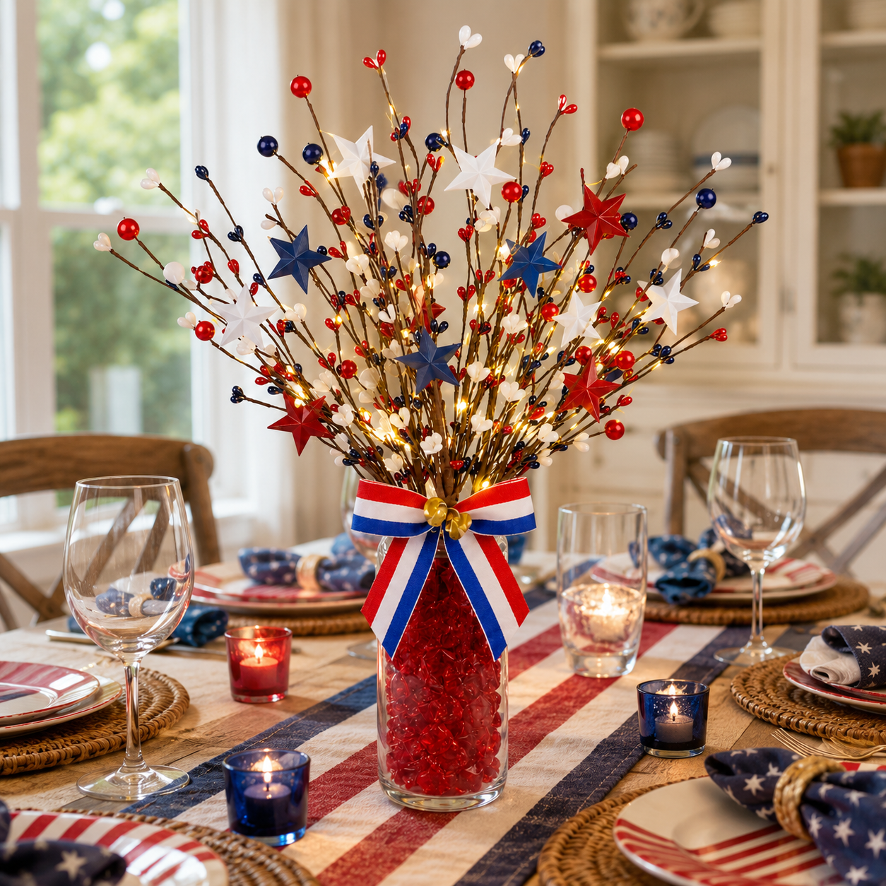 3 Pack Lighted Patriotic Berry Stem Picks
