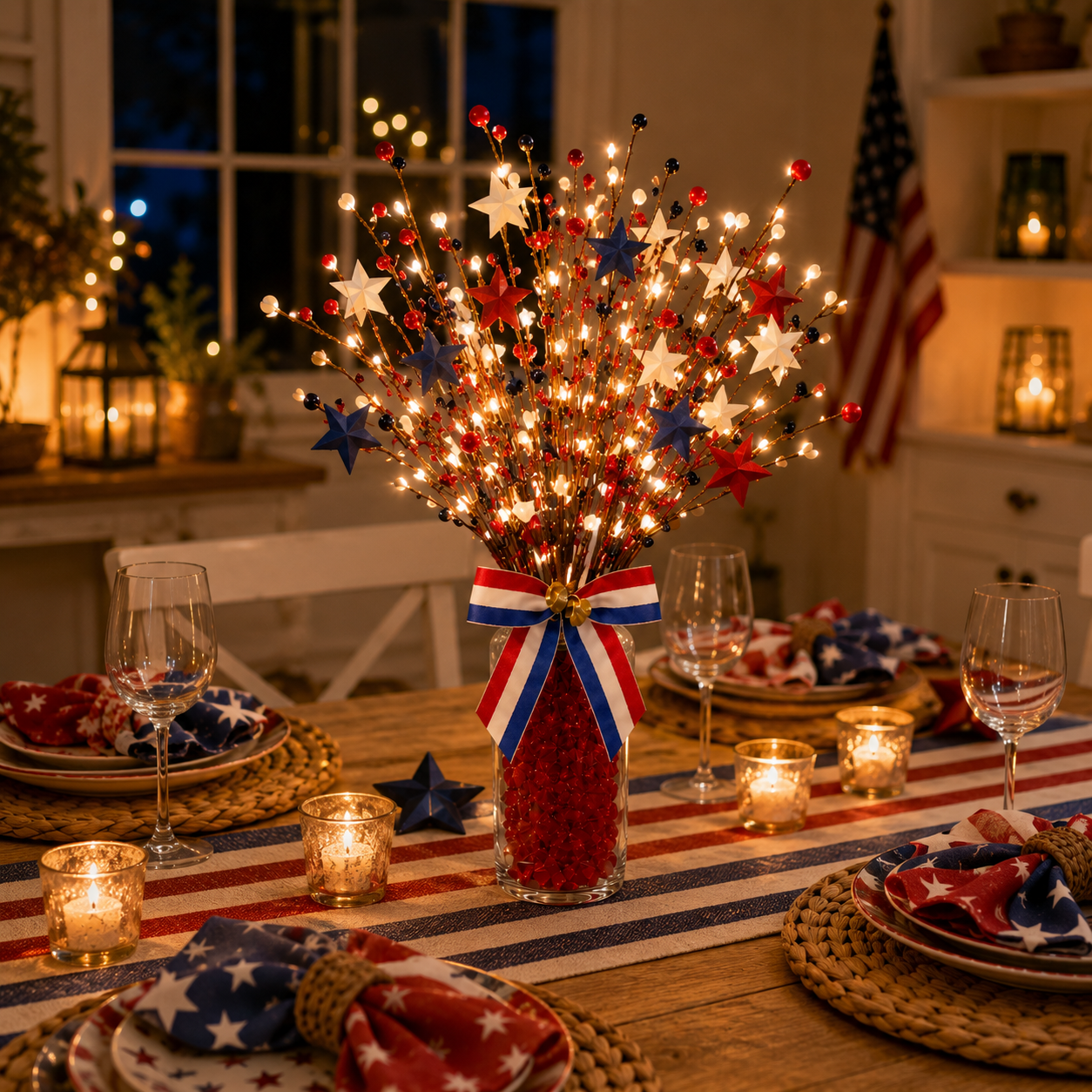 3 Pack Lighted Patriotic Berry Stem Picks