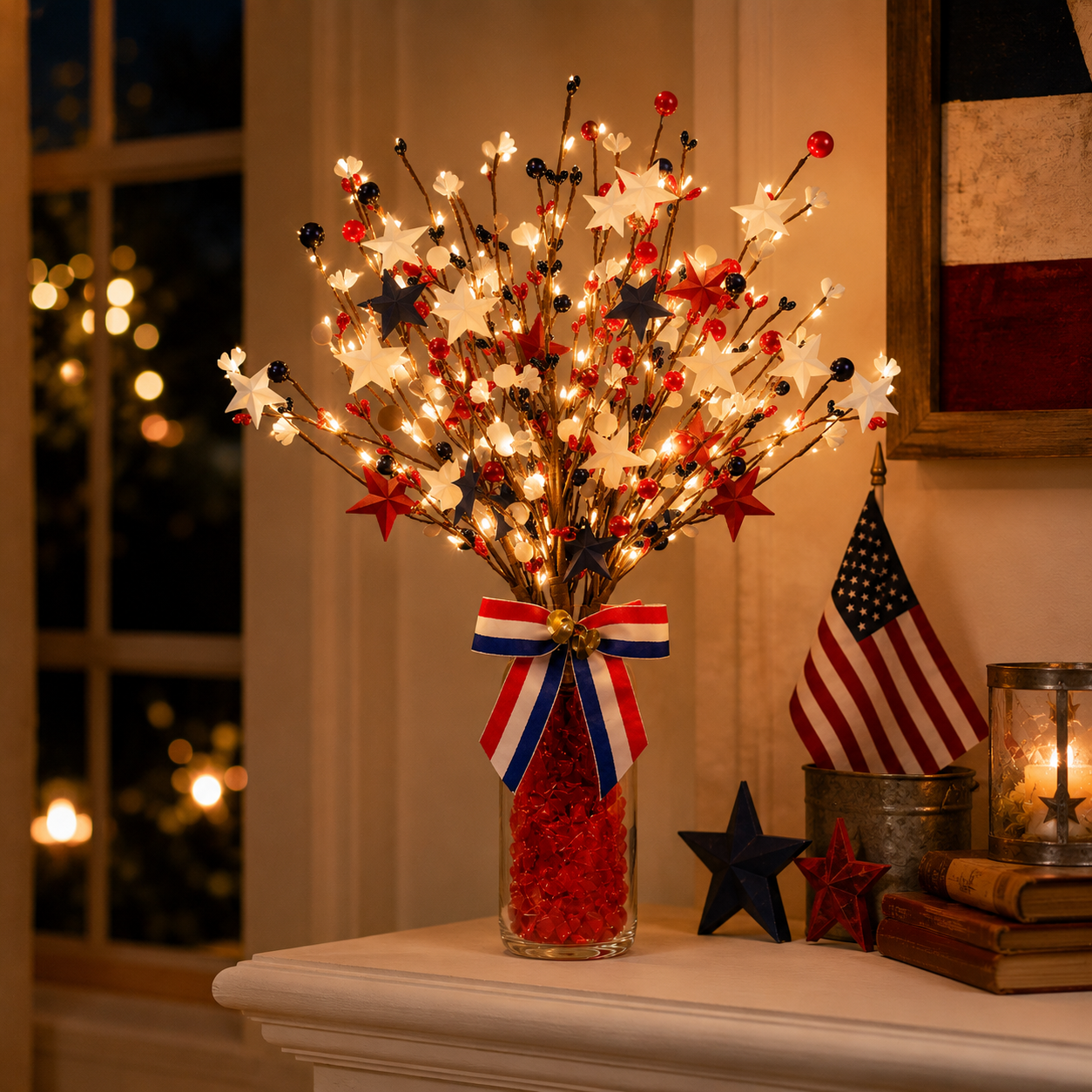 3 Pack Lighted Patriotic Berry Stem Picks