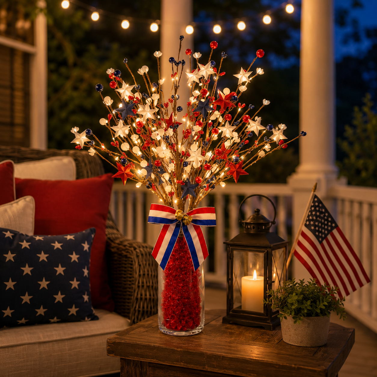3 Pack Lighted Patriotic Berry Stem Picks