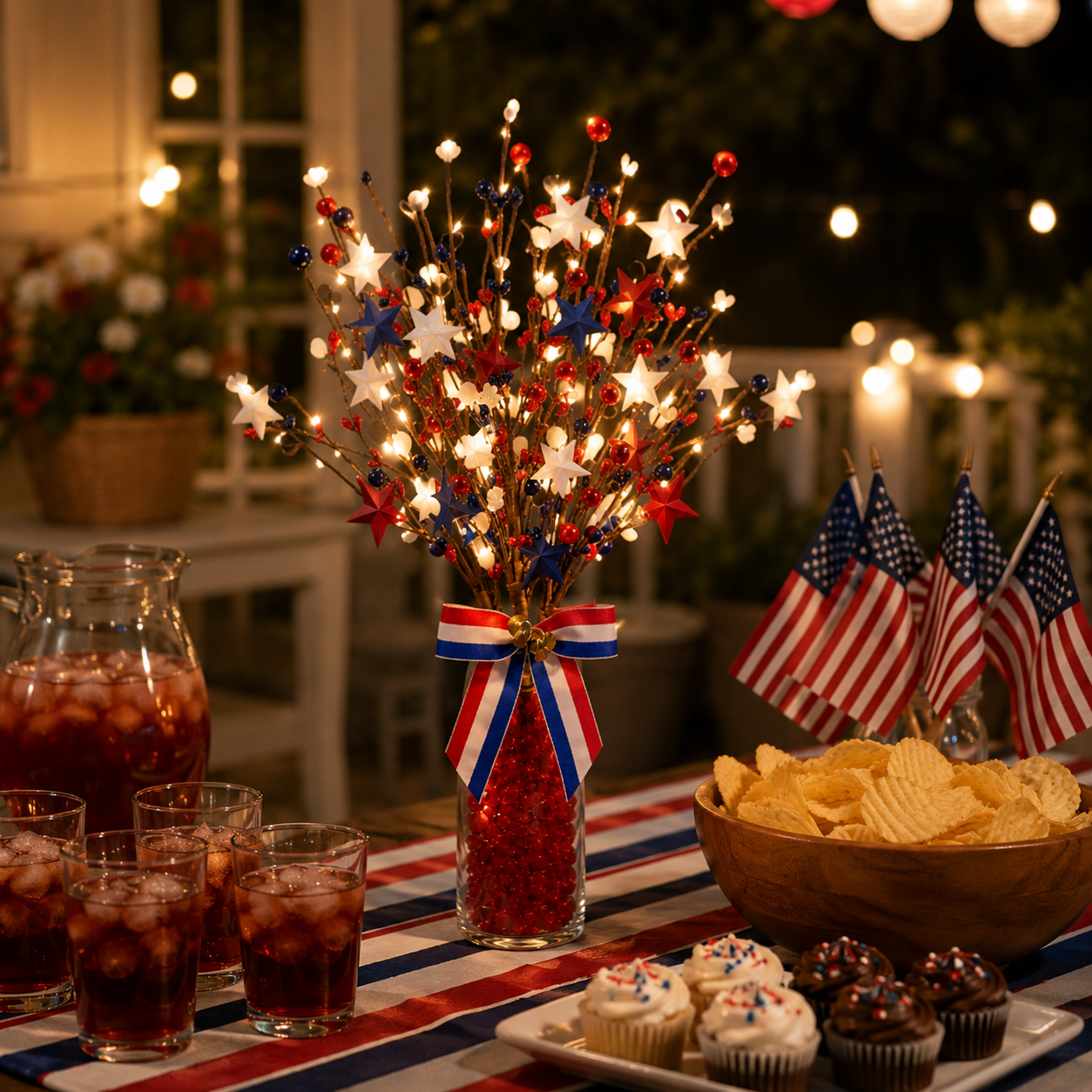 3 Pack Lighted Patriotic Berry Stem Picks