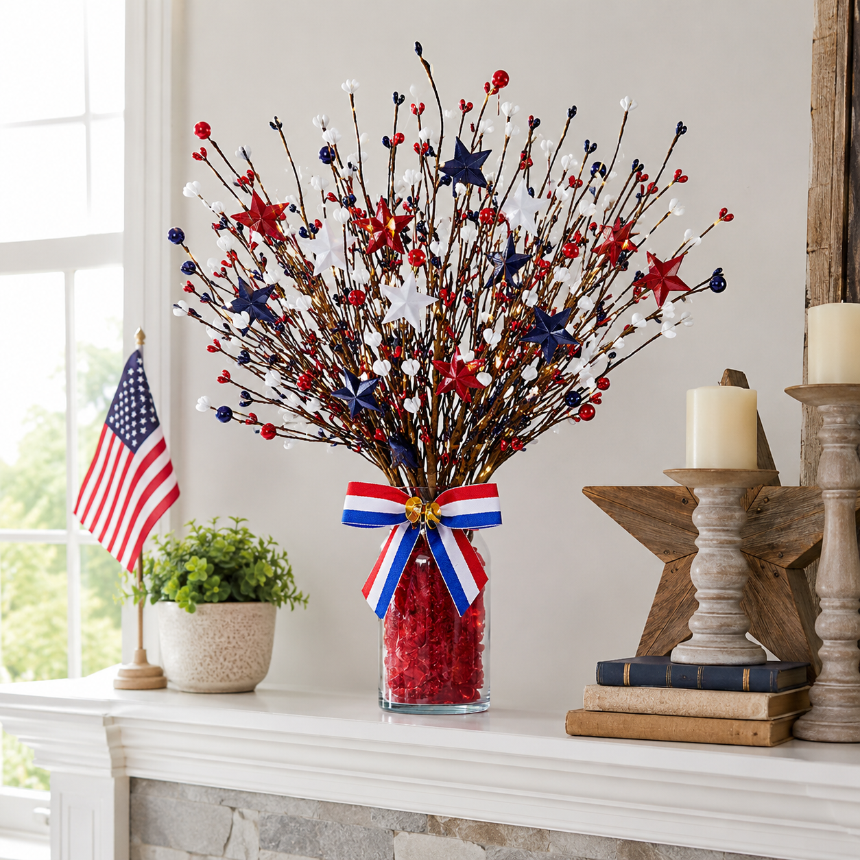 3 Pack Lighted Patriotic Berry Stem Picks