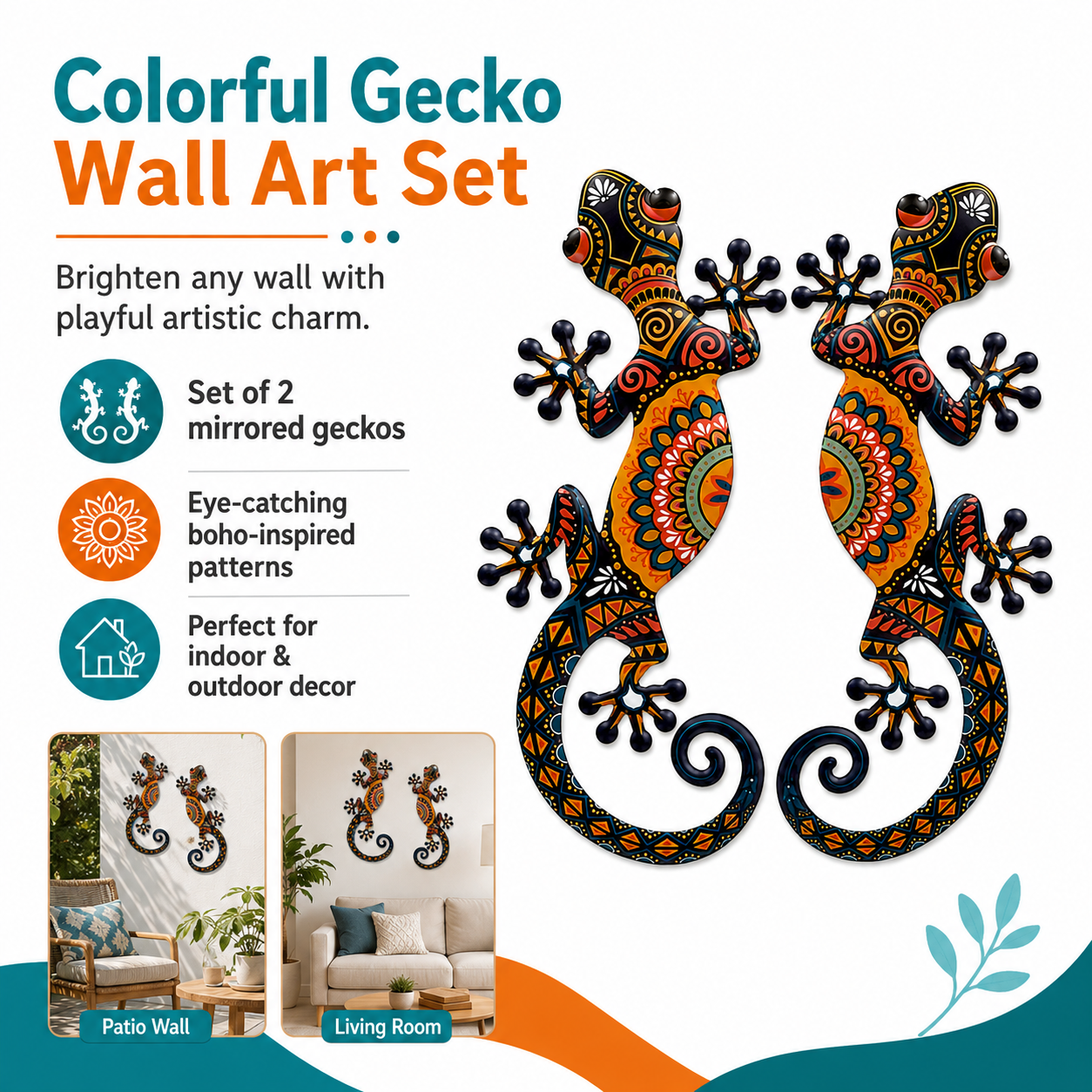 Metal Gecko Wall Decor Set of 2