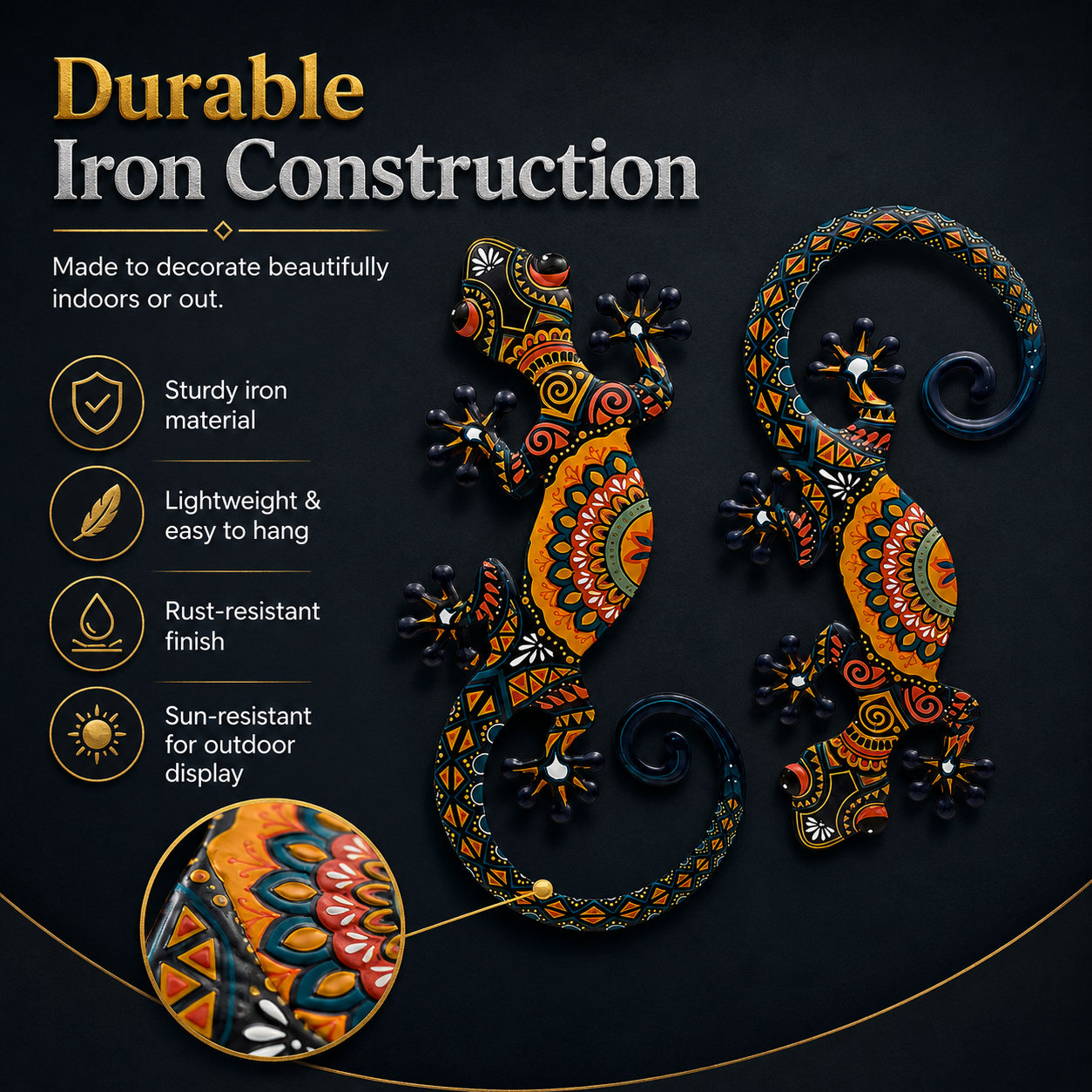 Metal Gecko Wall Decor Set of 2