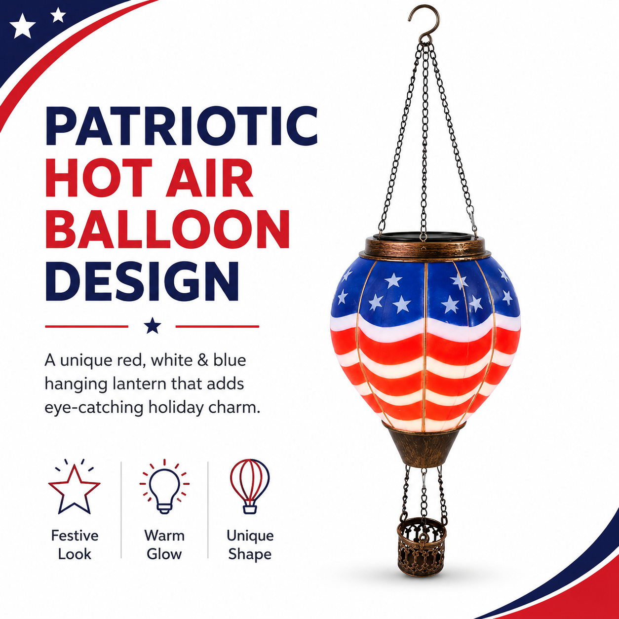 American Flag Hot Air Balloon Solar Lantern