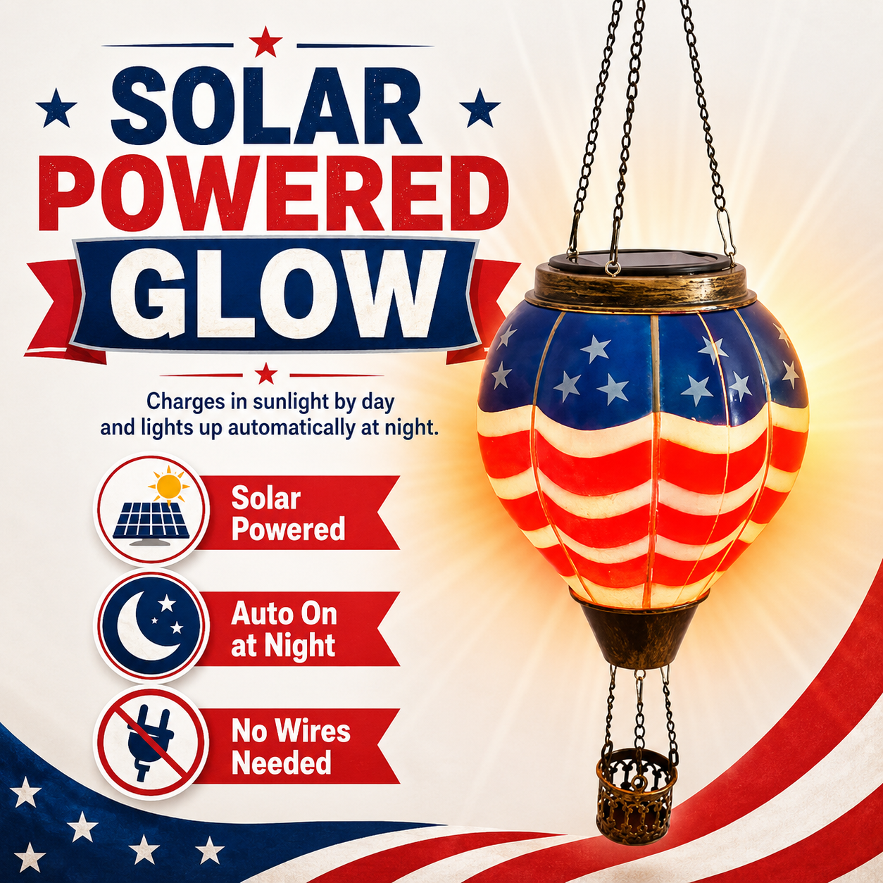 American Flag Hot Air Balloon Solar Lantern