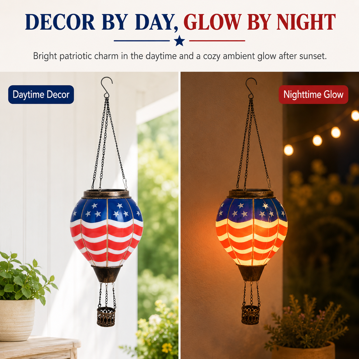 American Flag Hot Air Balloon Solar Lantern