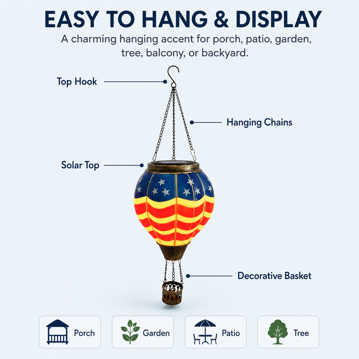 American Flag Hot Air Balloon Solar Lantern