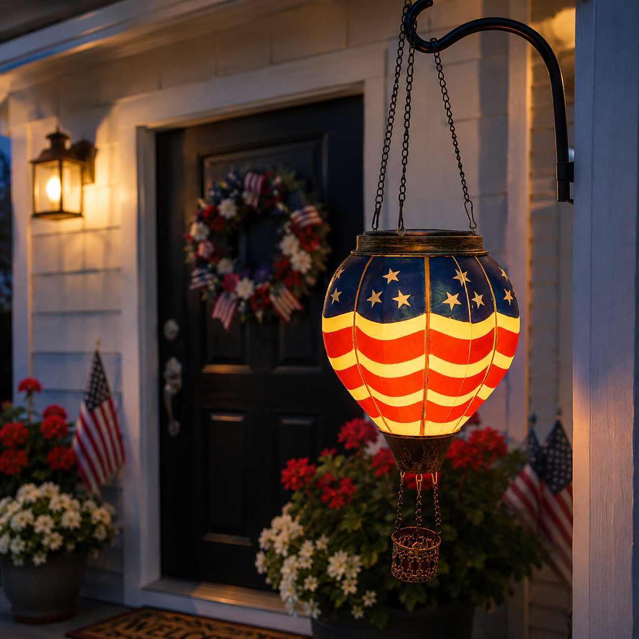 American Flag Hot Air Balloon Solar Lantern
