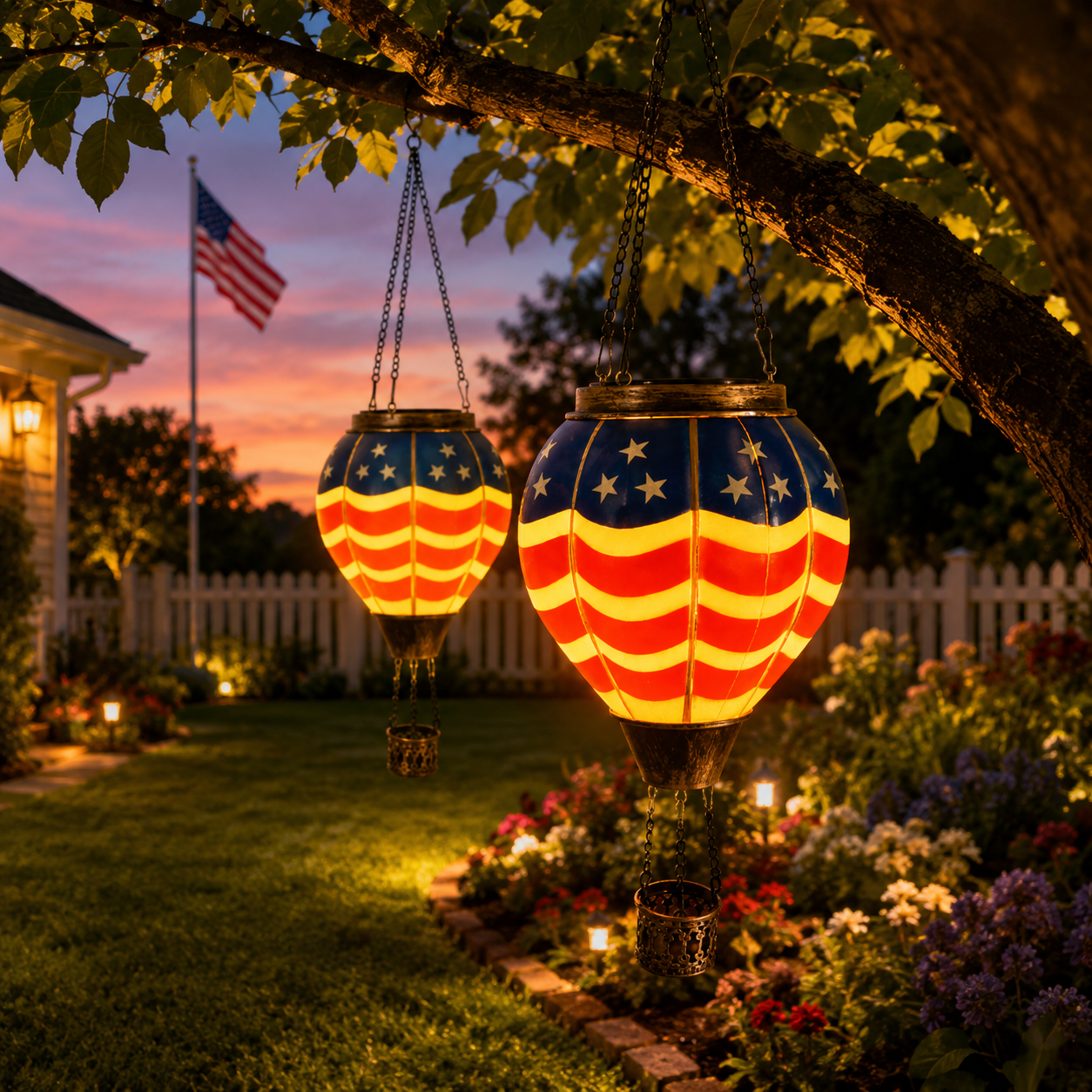 American Flag Hot Air Balloon Solar Lantern