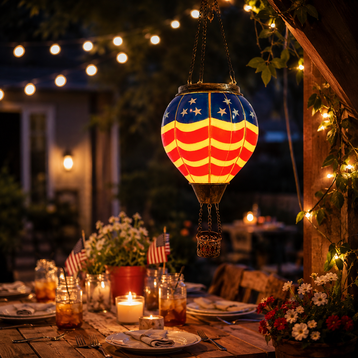 American Flag Hot Air Balloon Solar Lantern